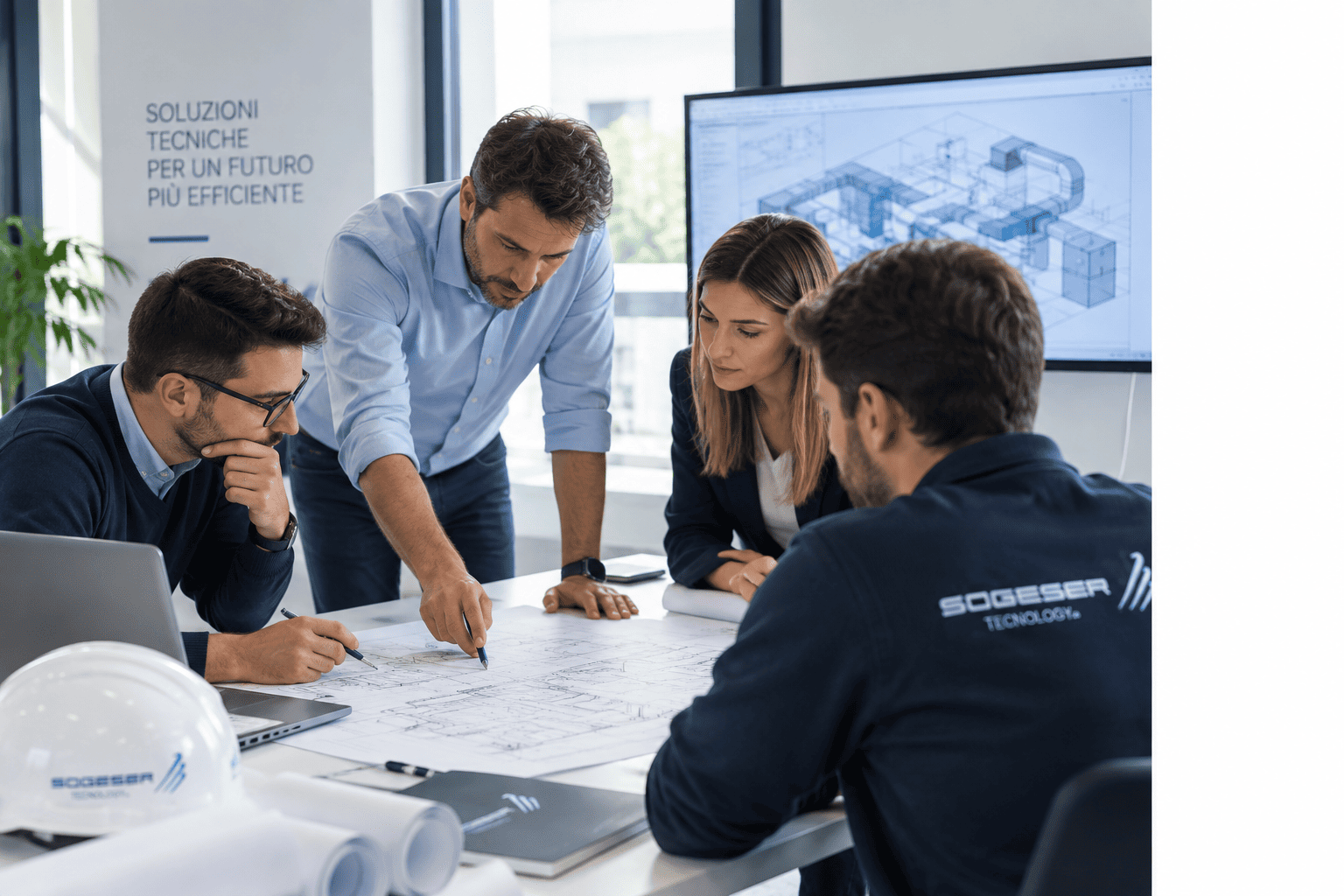 Team Sogeser che studia soluzioni tecnologiche